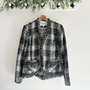 Cabi Carol Anderson by Invitation Tweed Jacket Fringe Plaid Size 4 KT